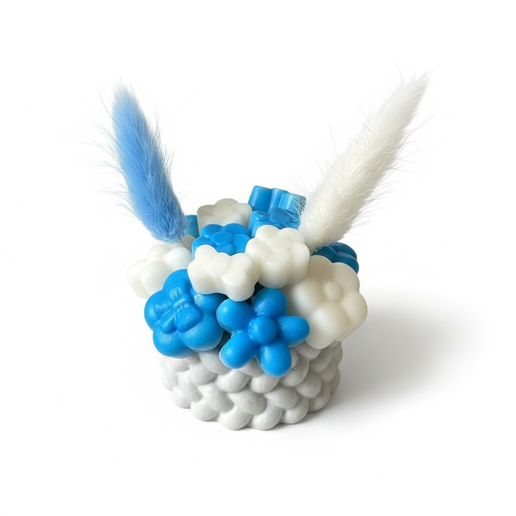 Aranjament bleu in cos impletit cu lumanari parfumate – imagine 1