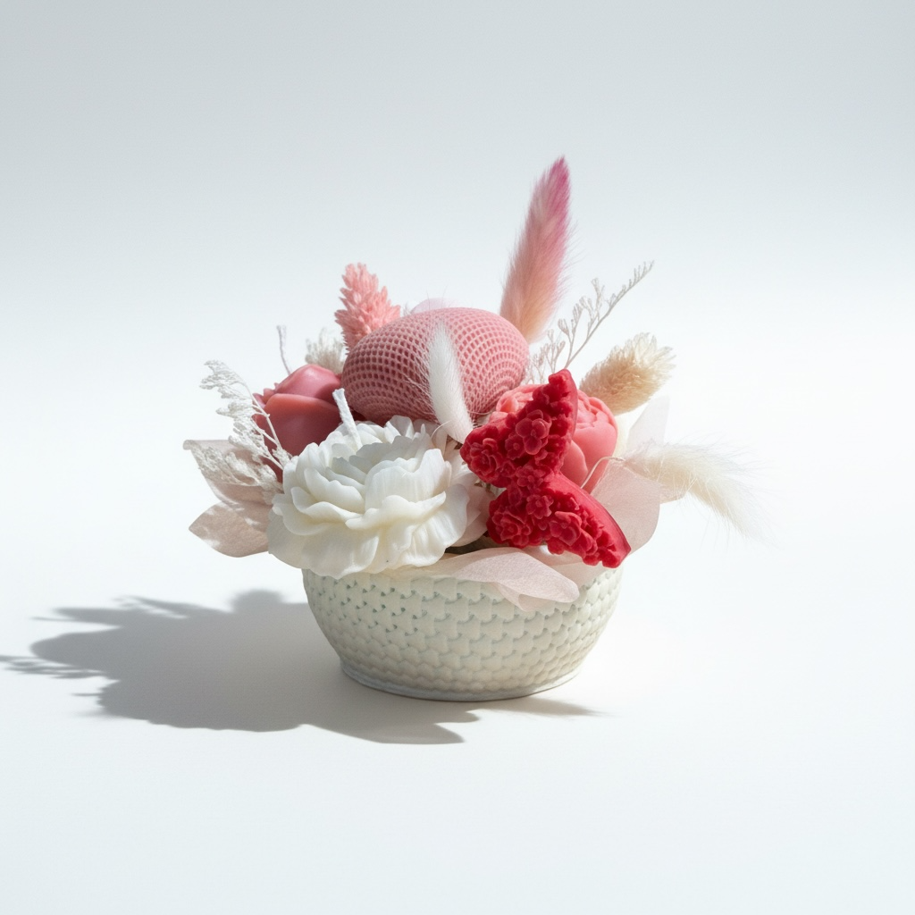 Aranjament floral cu inima si lumanari parfumate – imagine 2