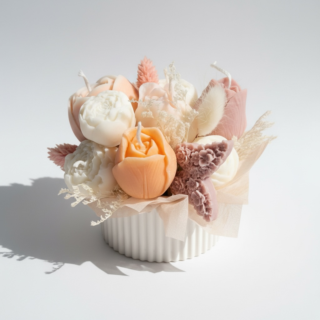 Aranjament floral din lumanari parfumate pastel – imagine 2