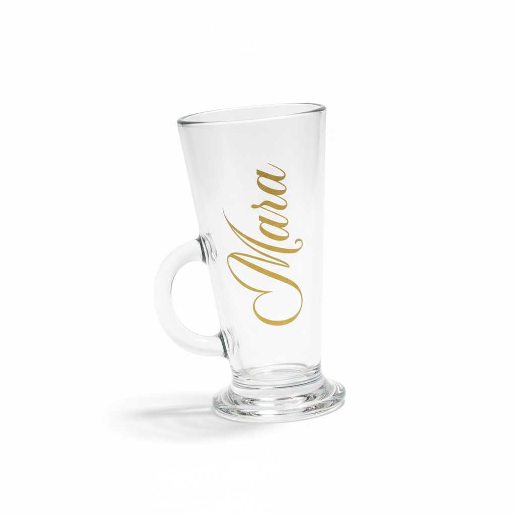 Cana personalizata din sticla cu nume auriu – imagine 1