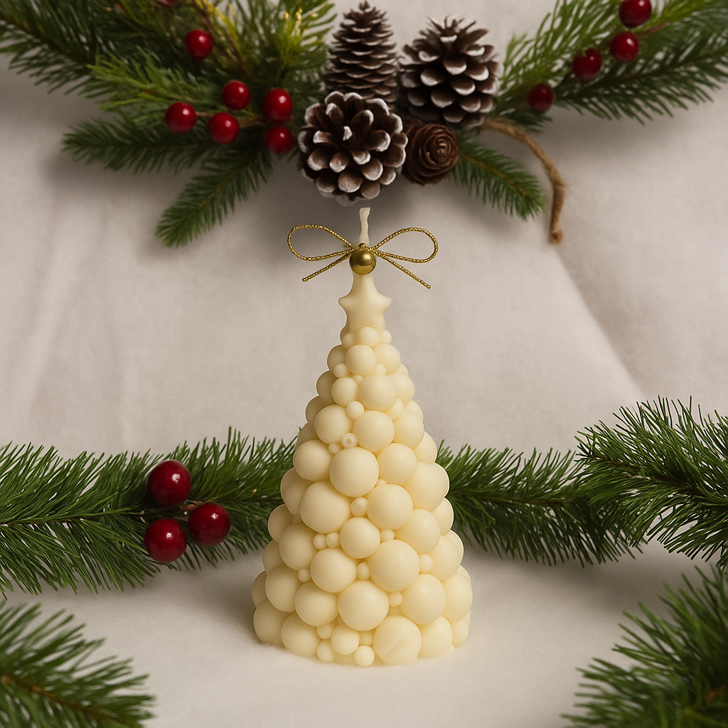 Lumanare decorativa brad din bile Craciun – imagine 1