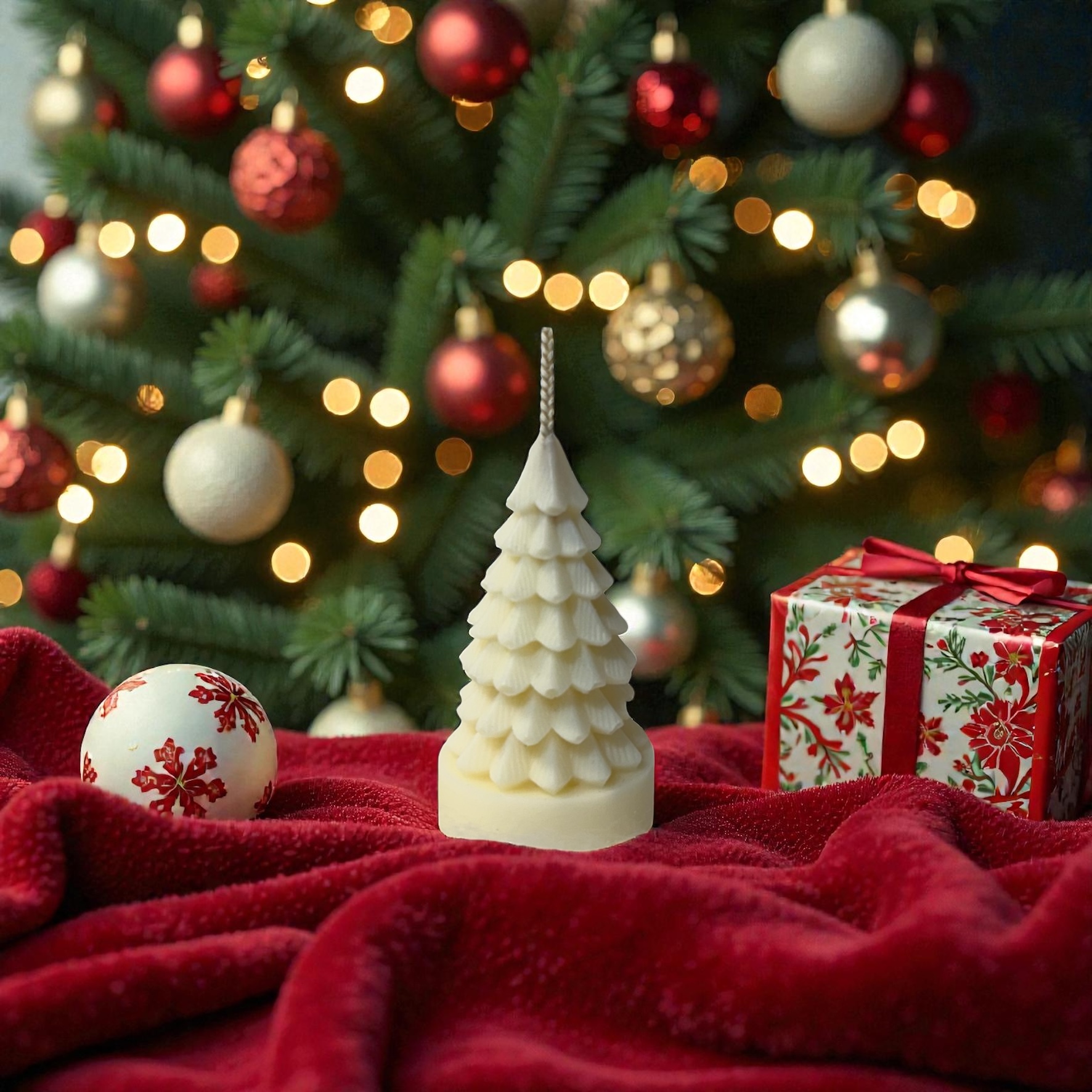 Lumanare decorativa brad Craciun model cu suport – imagine 1