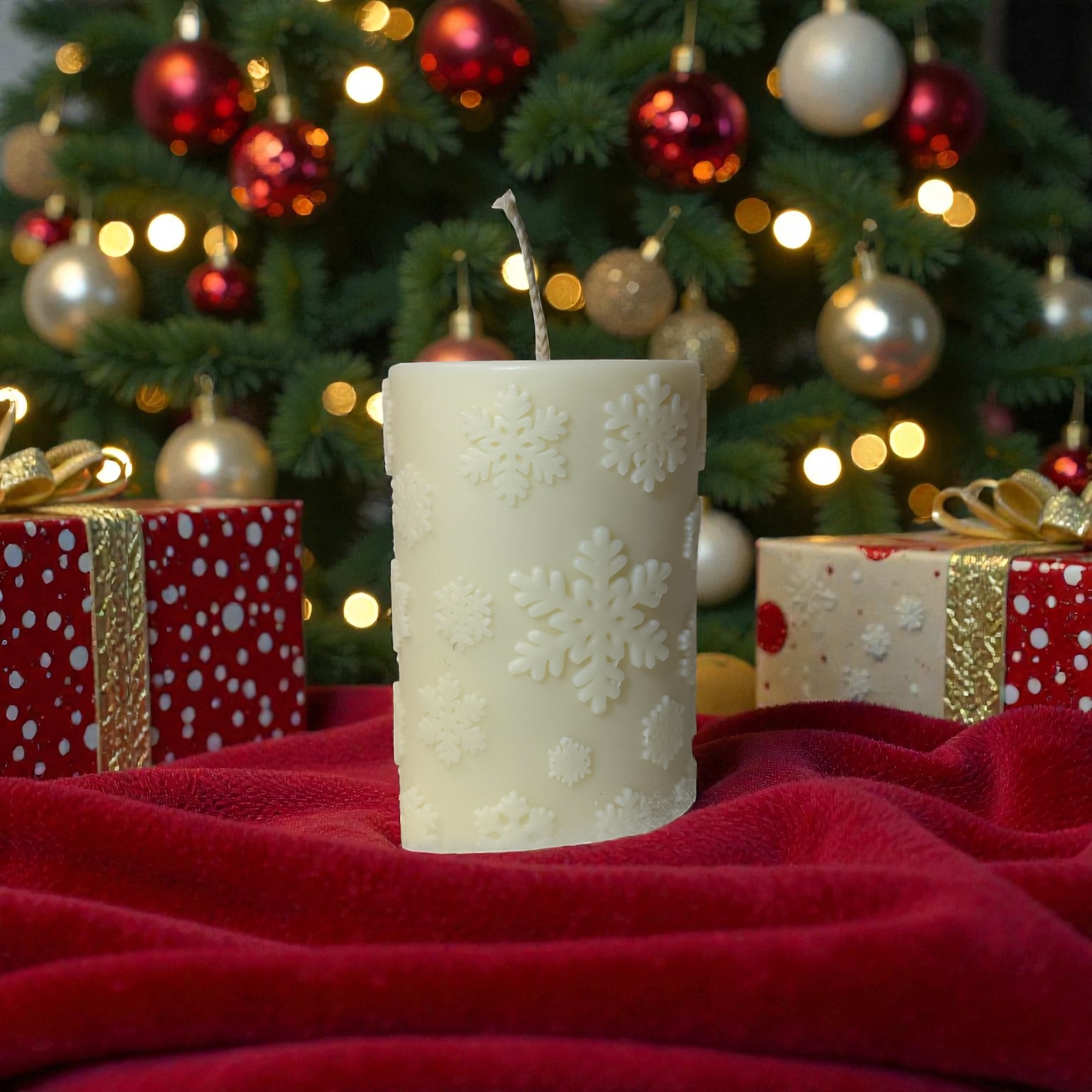 Lumanare cilindru cu fulgi de zapada – imagine 1