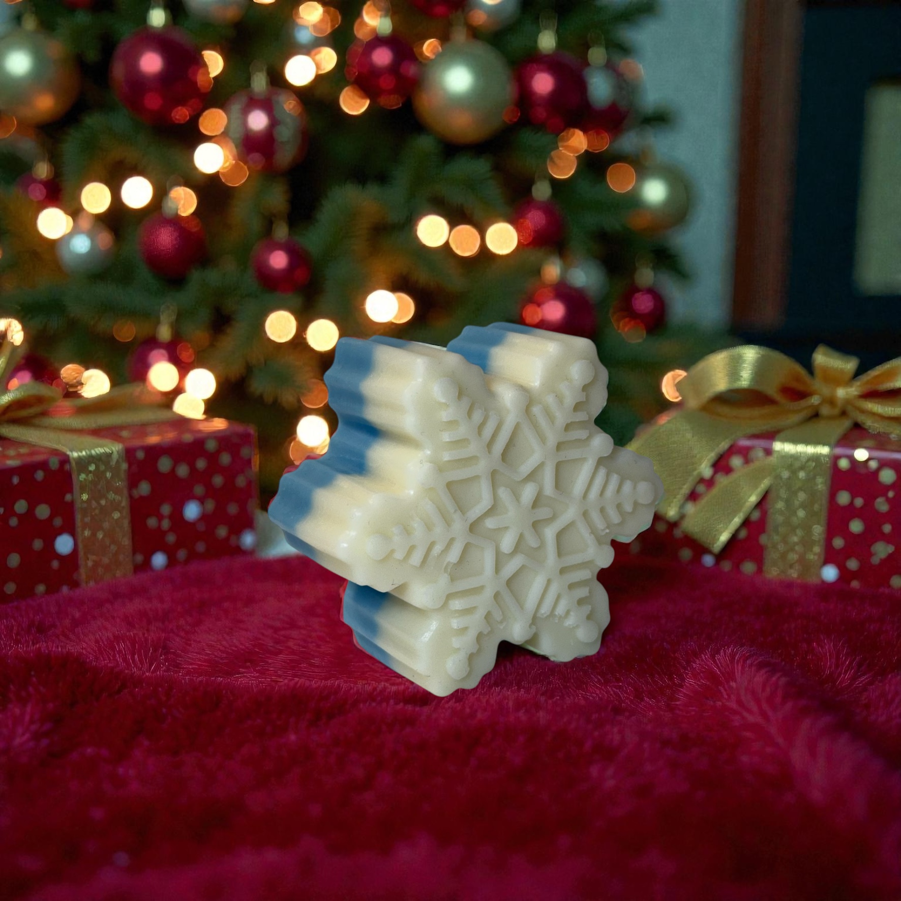 Lumanare decorativa fulg de zapada bleu-alb Craciun – imagine 1