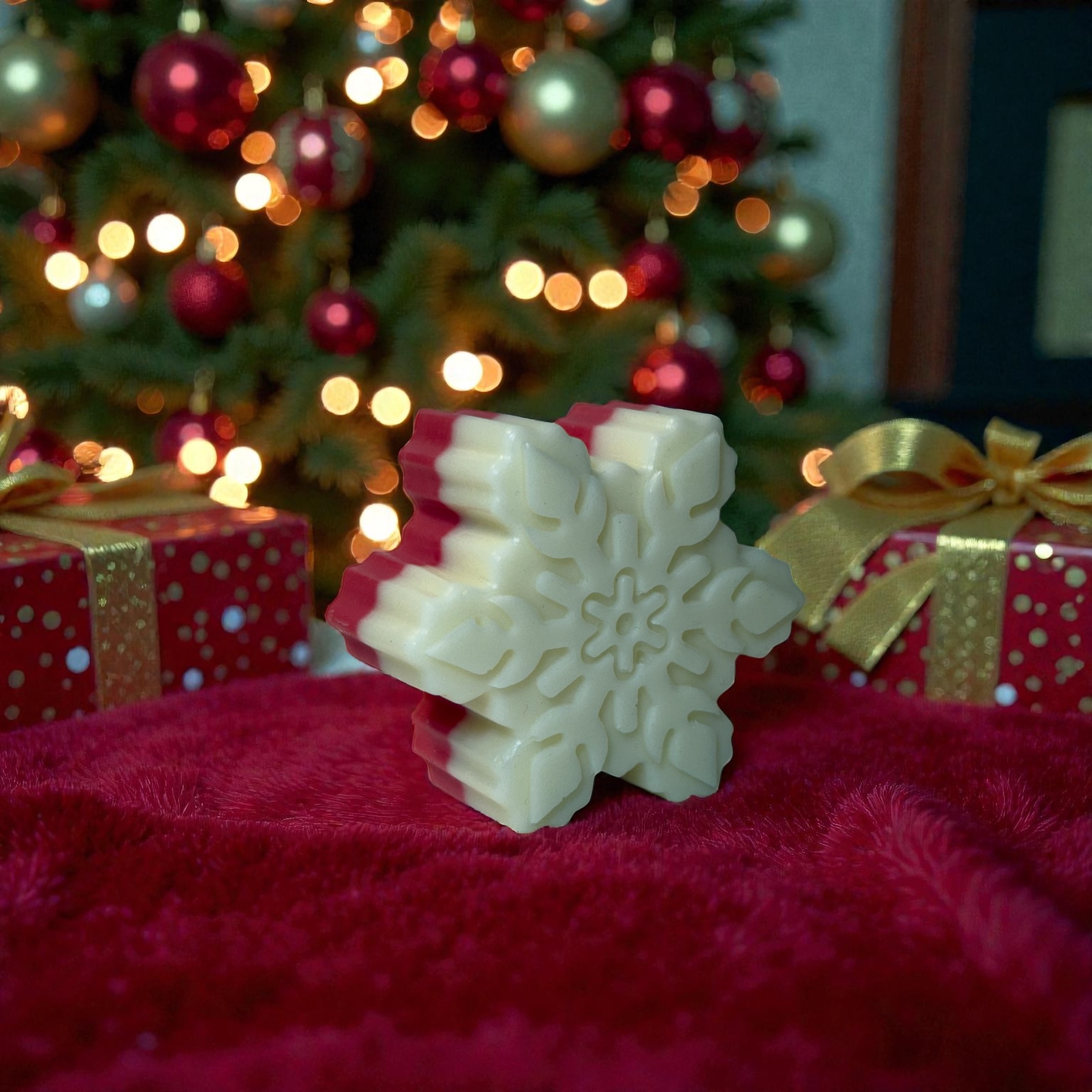 Lumanare decorativa fulg de zapada rosu-alb Craciun – imagine 1