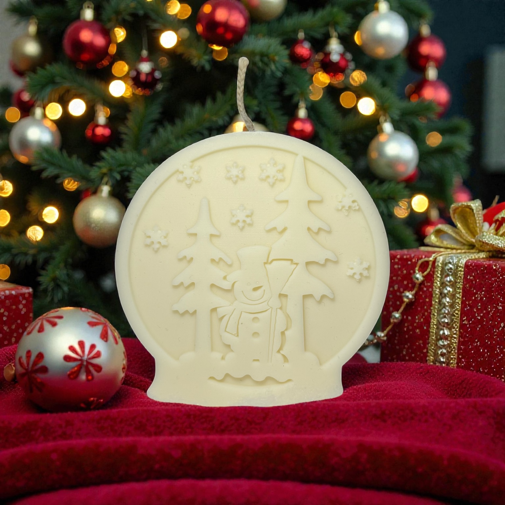 Lumanare Craciun glob cu om de zapada – imagine 1