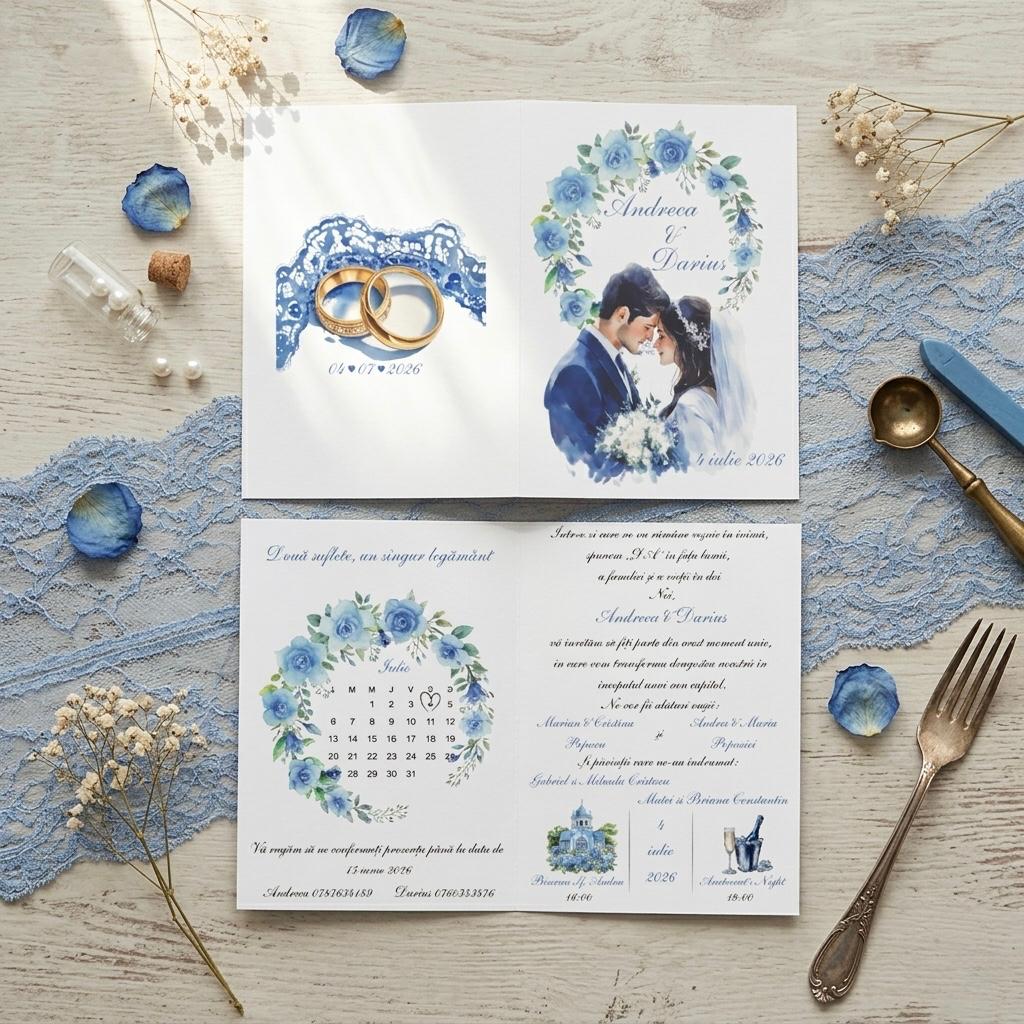 Invitatie de nunta florala cu calendar – imagine 2