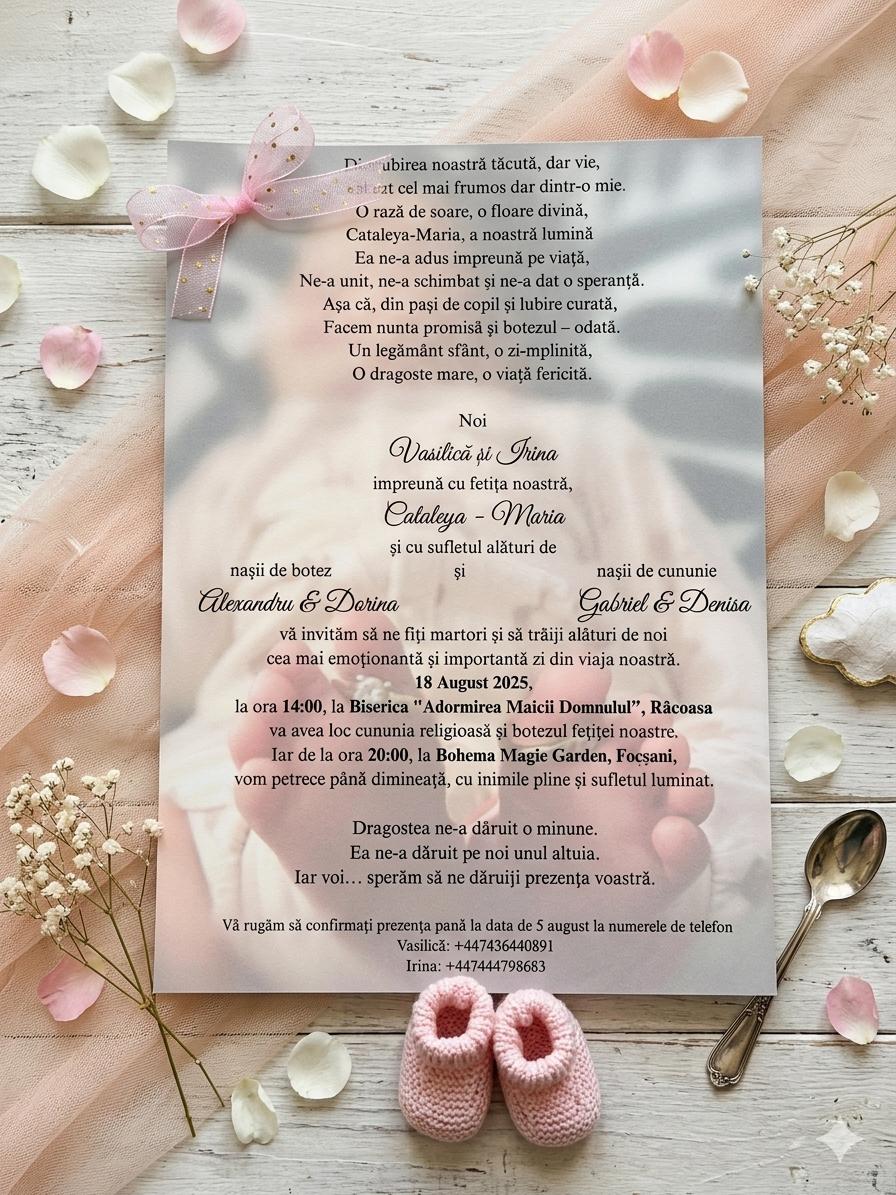 Invitație de botez cu fotografie și foaie de calc – imagine 1