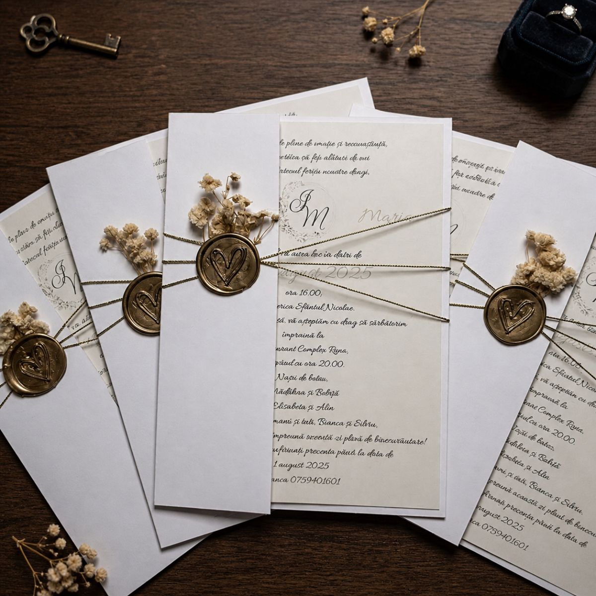 Invitație Botez Handmade - Sigiliu Ceară și Flori Uscate Naturale – imagine 2