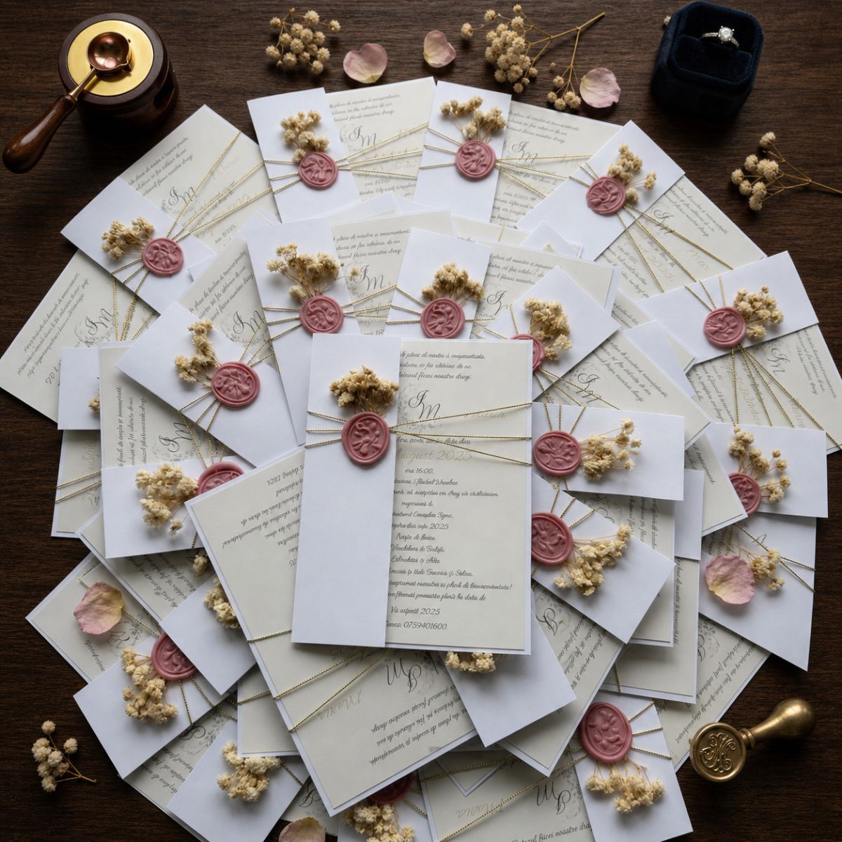 Invitație Botez Handmade - Sigiliu Ceară și Flori Uscate Naturale – imagine 1
