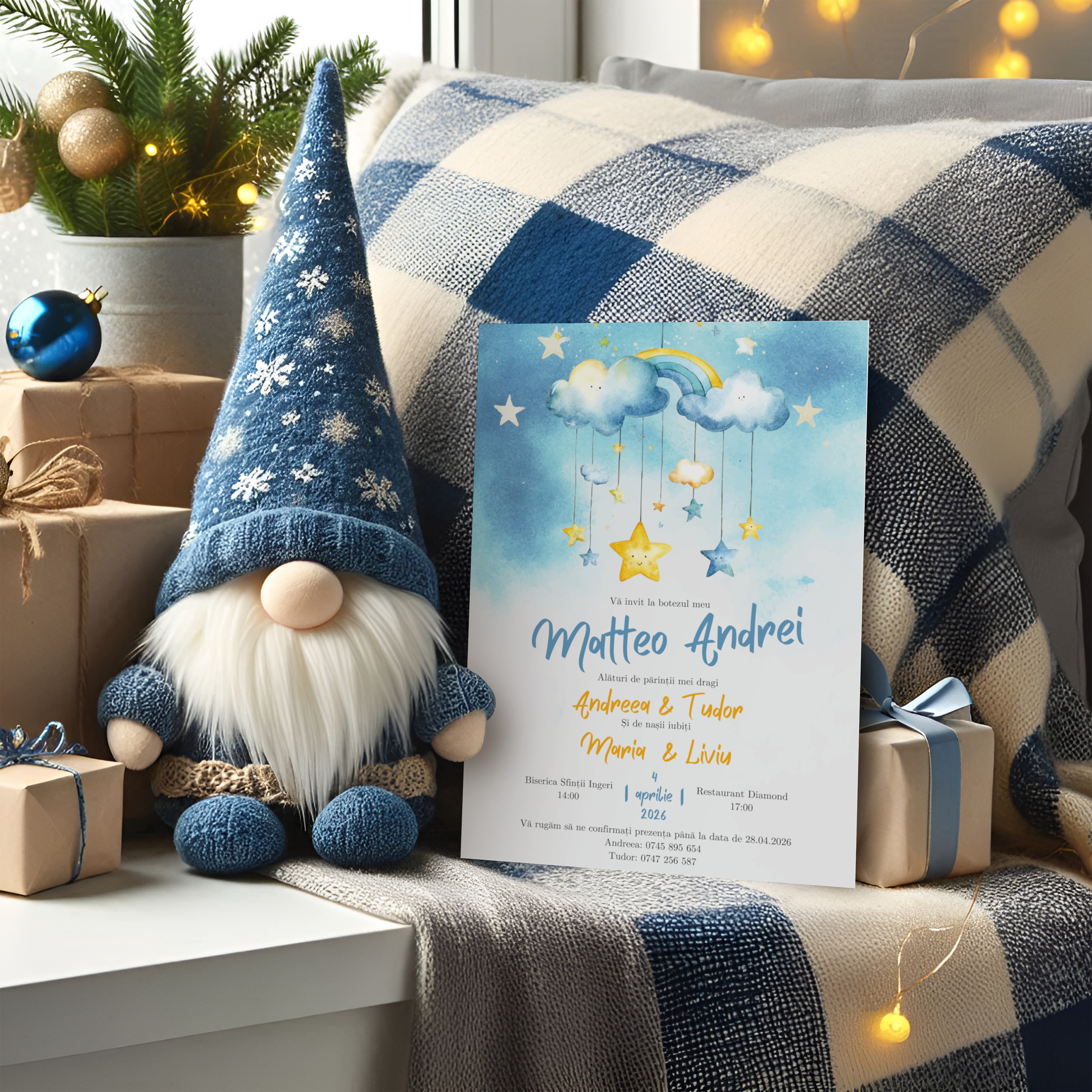 Invitatie botez stelute si norisori pentru baietel – imagine 1