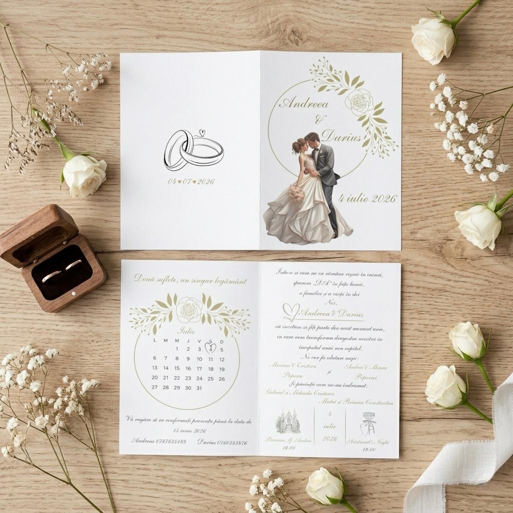 Invitatie de nunta florala cu calendar – imagine 3