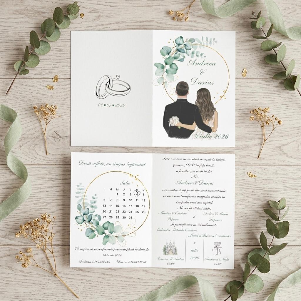 Invitatie de nunta florala cu calendar – imagine 4