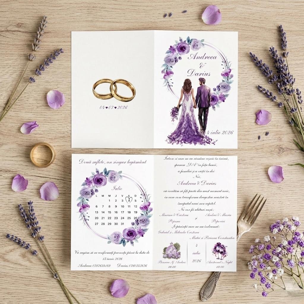 Invitatie de nunta florala cu calendar – imagine 5
