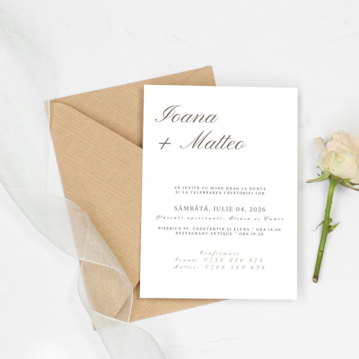 Invitație Nuntă Minimalistă cu Fotografie - Stil Polaroid și Plic Craft – imagine 2