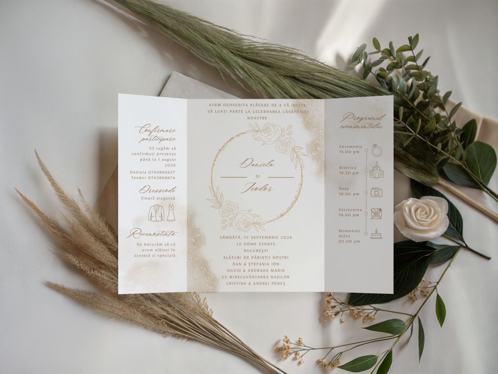 Invitatie nunta eleganta cu accente aurii – imagine 1