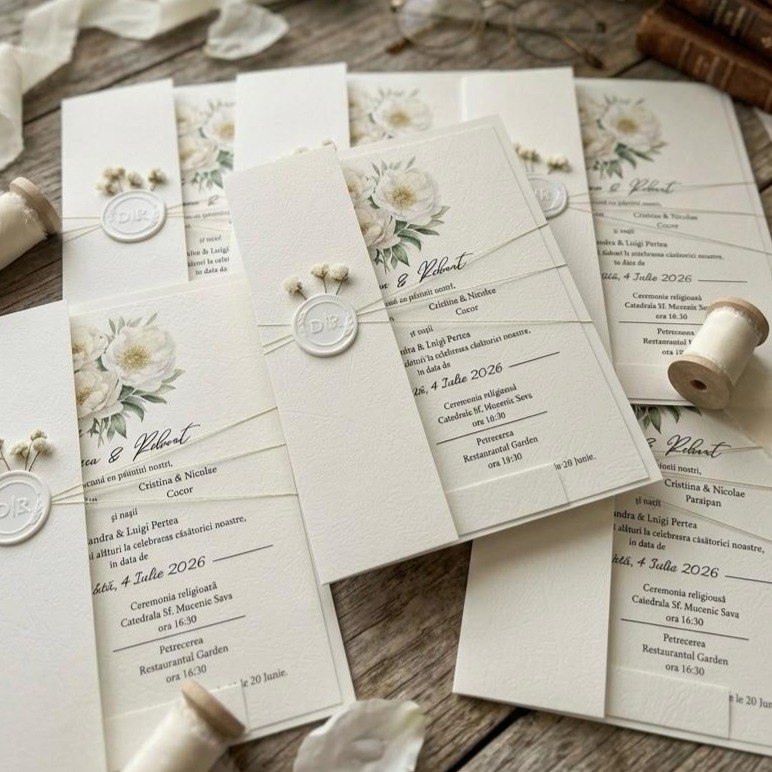 Invitatie nunta eleganta florala cu sigiliu – imagine 1