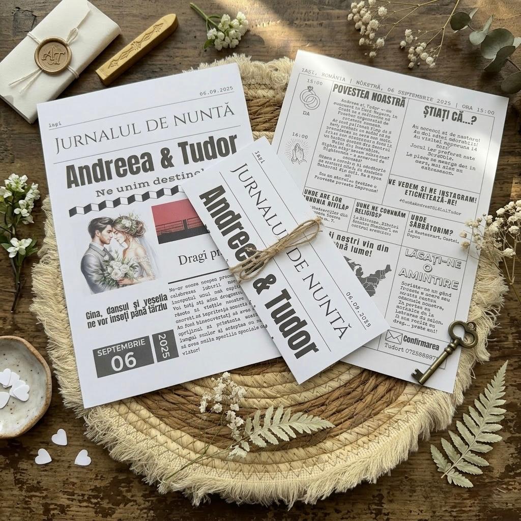 Invitație nuntă tip Ziar – imagine 1