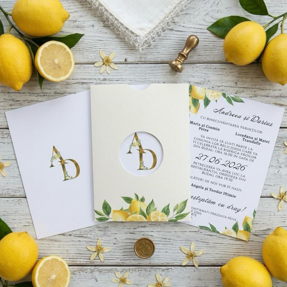 Invitație Nuntă Tematică Mediteraneană - Design Lămâi și Fresh de Vară – imagine 1