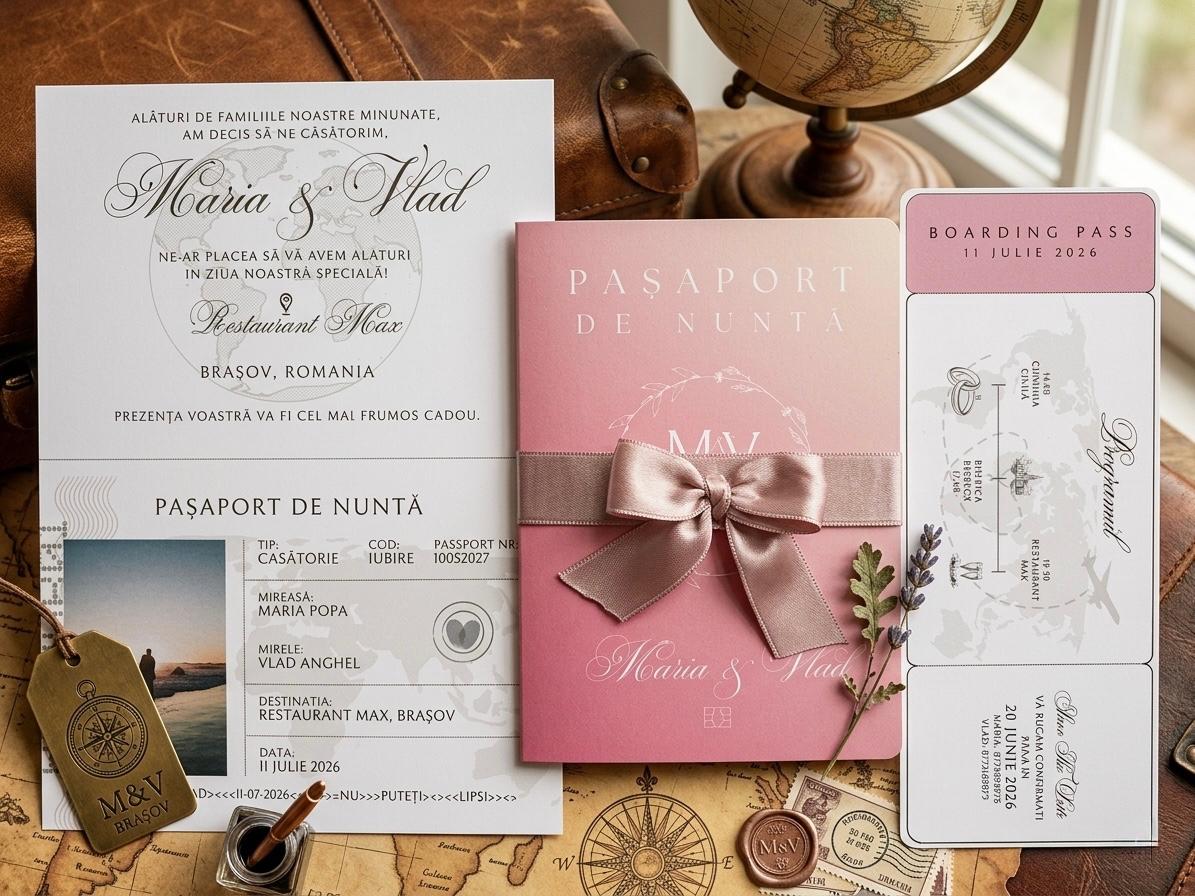 Invitatie nunta pasaport cu boarding pass tematica calatorie – imagine 2