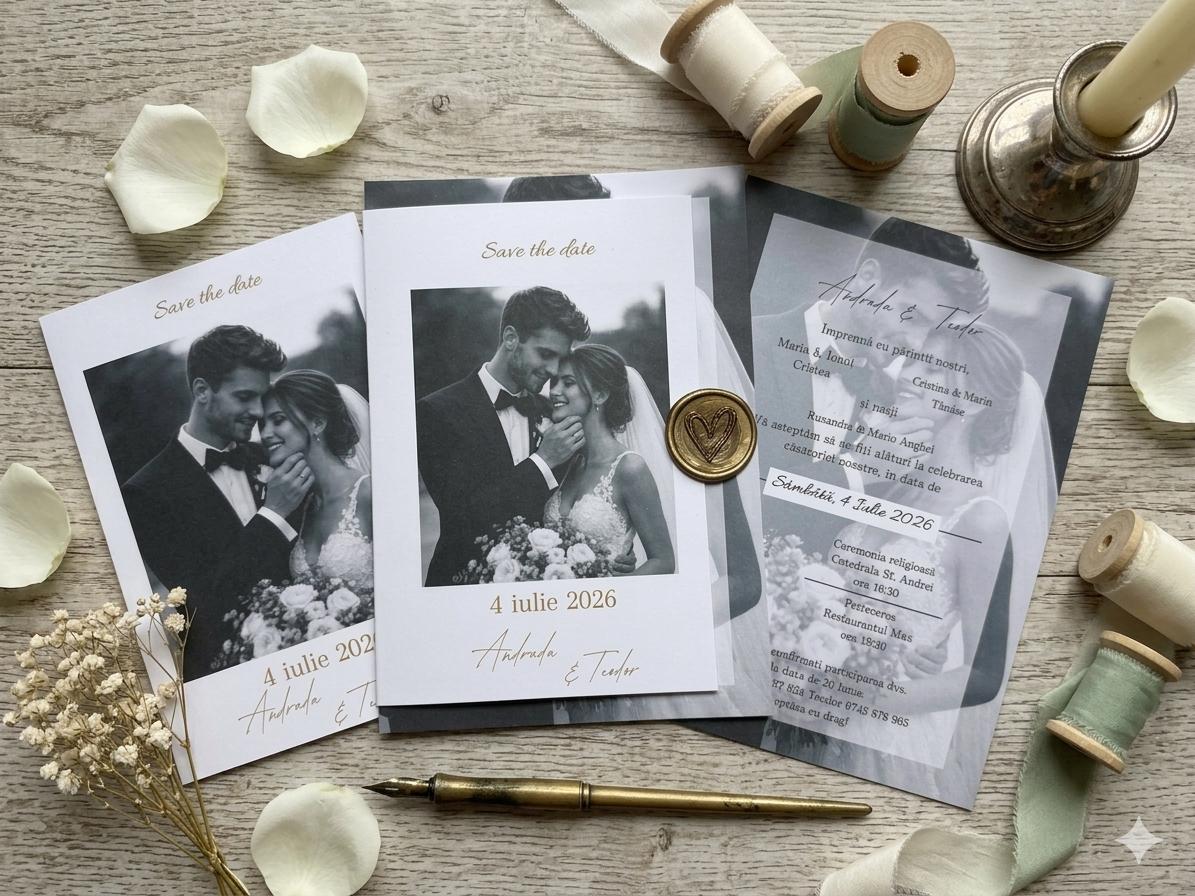 Invitatie nunta save the date cu poza eleganta – imagine 1