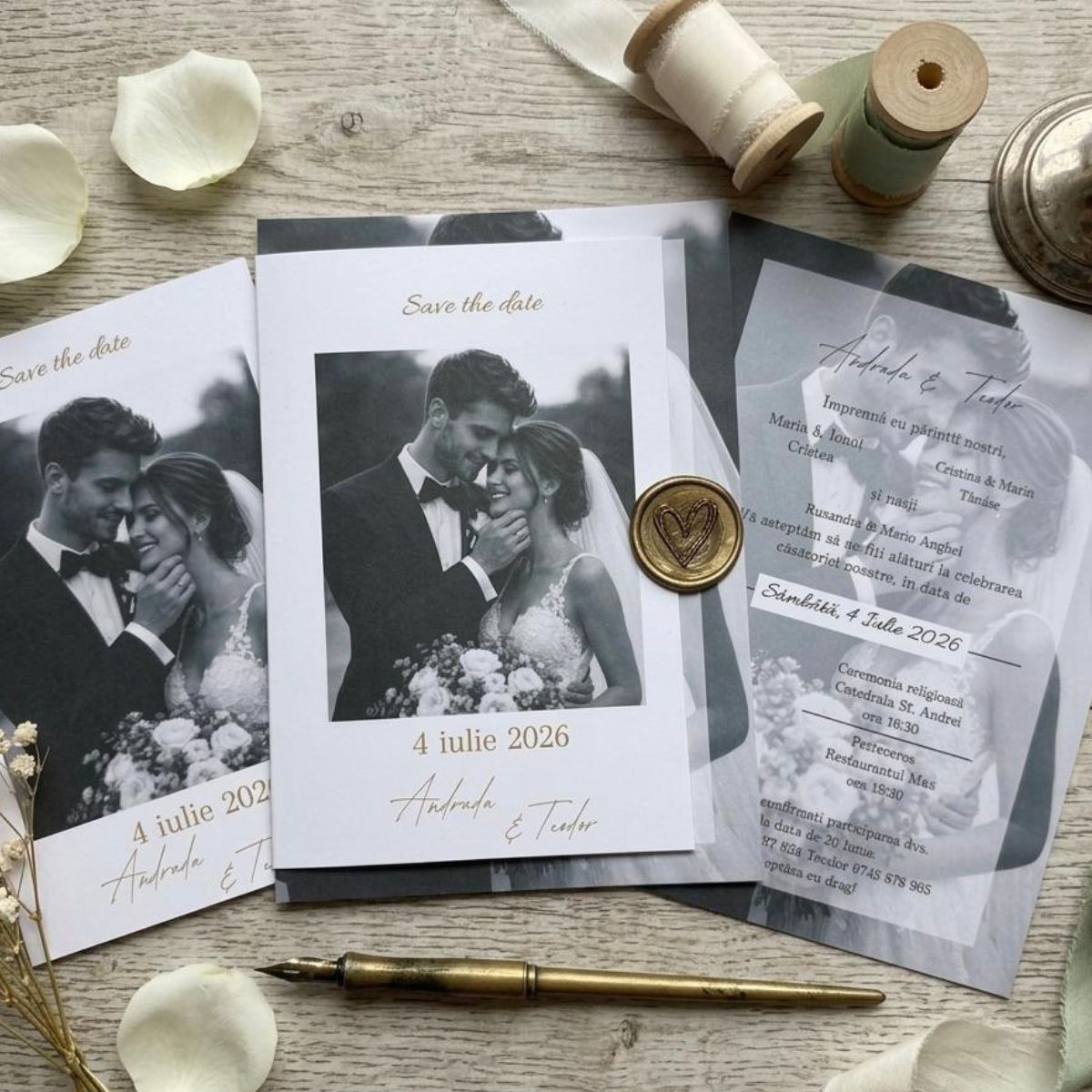 Invitație Nuntă Save the Date Personalizată cu Fotografia Mirilor – imagine 1