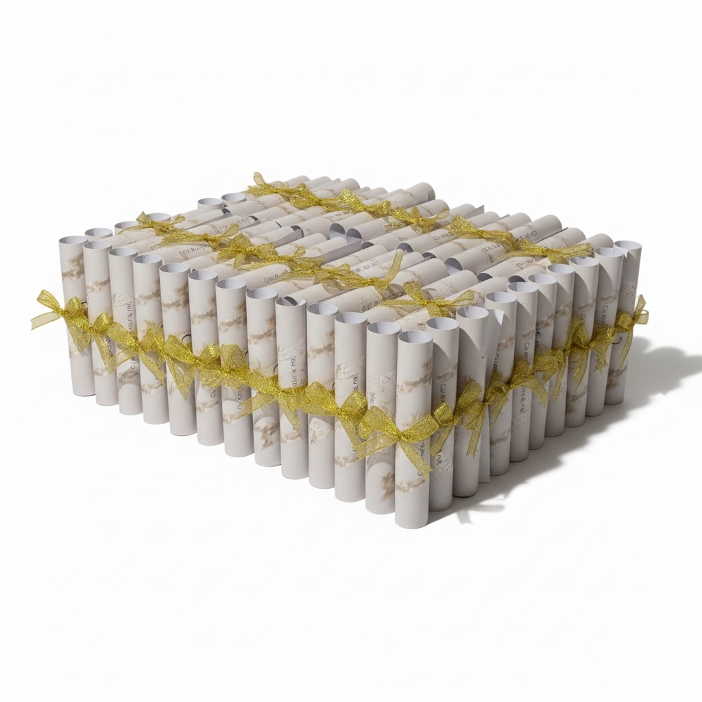 Invitație pergament cu fundă aurie – imagine 1