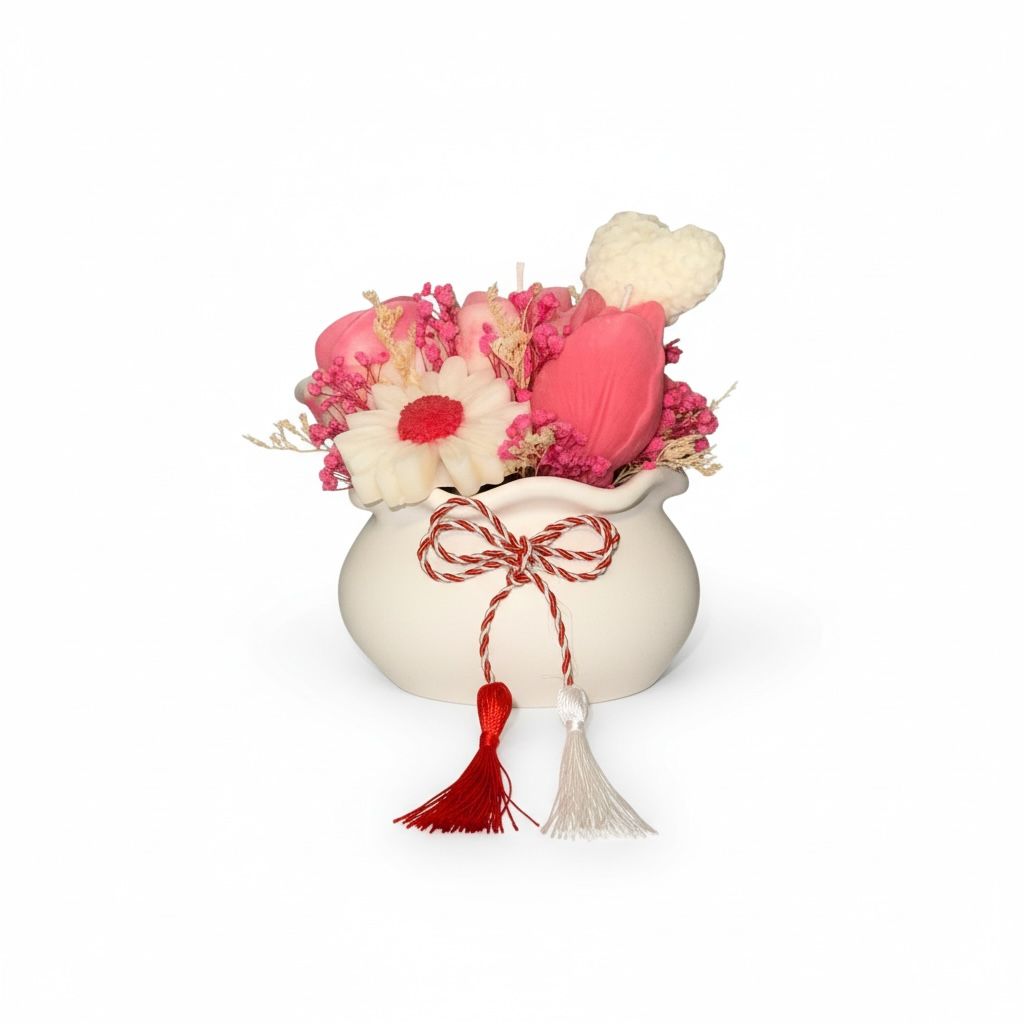 Martisor Aranjament Floral din ceara in vas ceramic – imagine 1