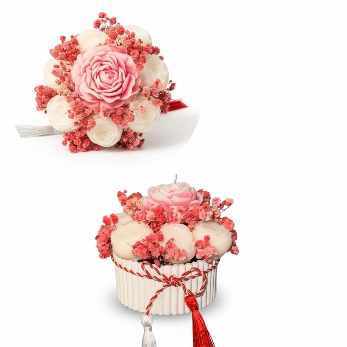 Martisor Aranjament Floral Rotund cu flori din ceara – imagine 1