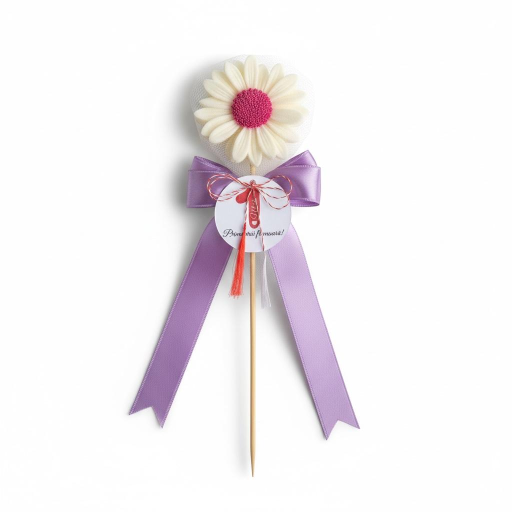 Martisor Margareta pe bat cu funda culori diverse – imagine 2