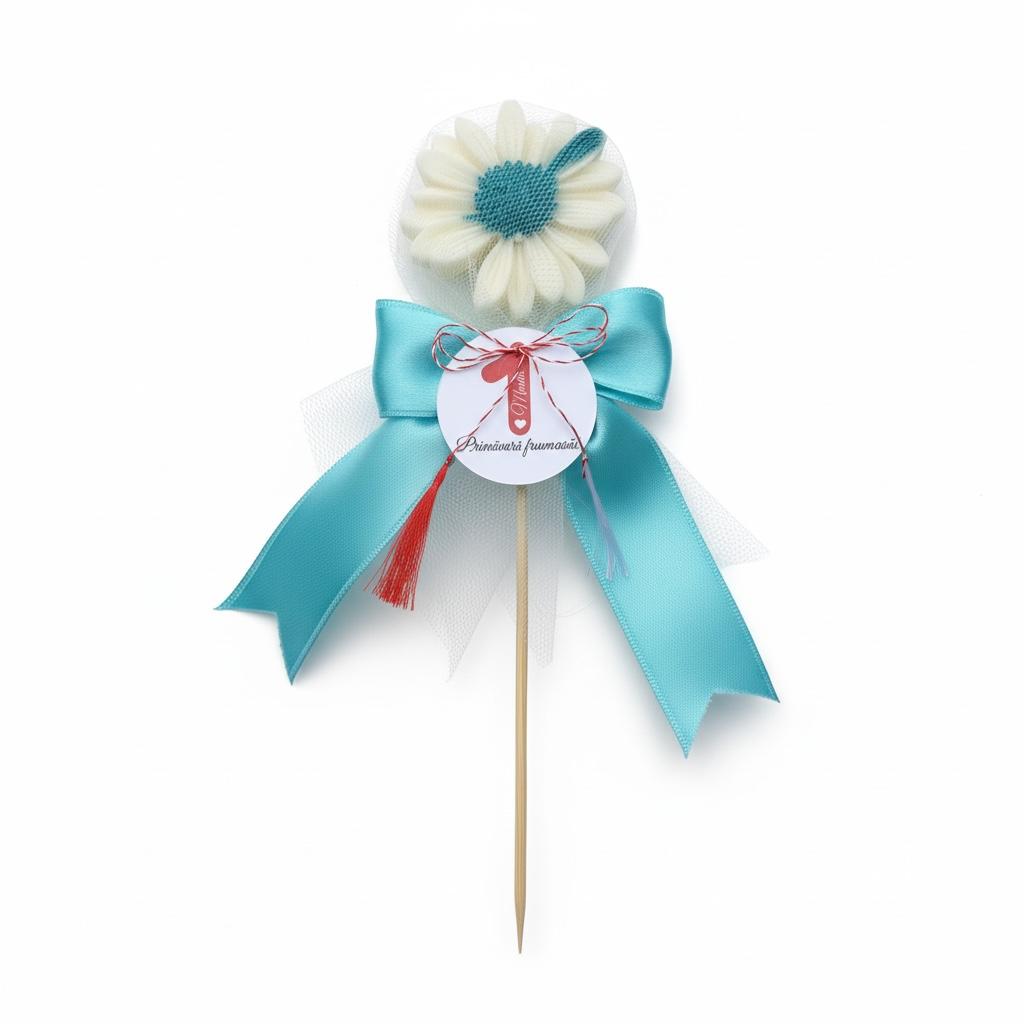 Martisor Margareta pe bat cu funda culori diverse – imagine 3