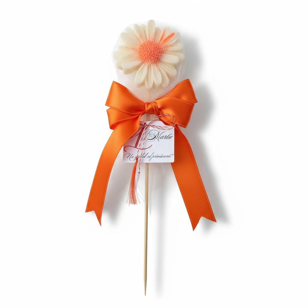 Martisor Margareta pe bat cu funda culori diverse – imagine 4