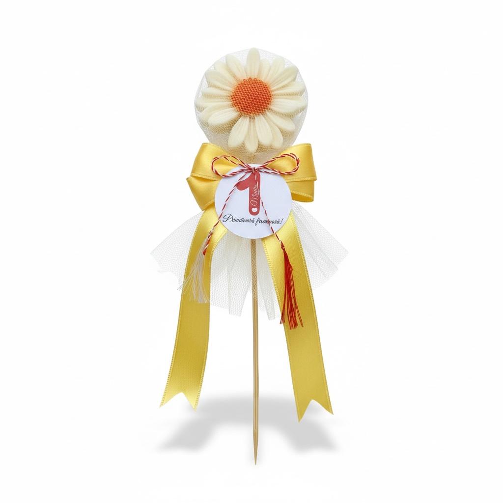 Martisor Margareta pe bat cu funda culori diverse – imagine 5