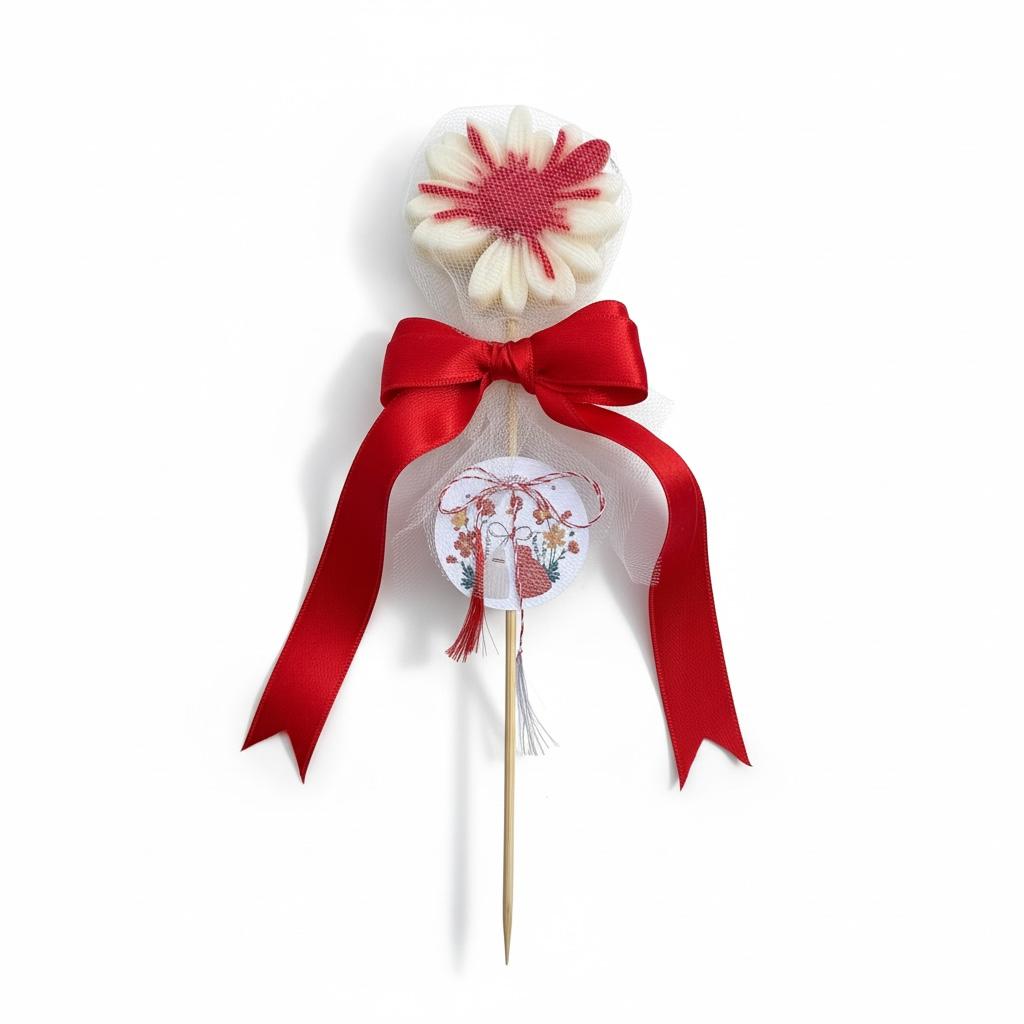 Martisor Margareta pe bat cu funda culori diverse – imagine 1