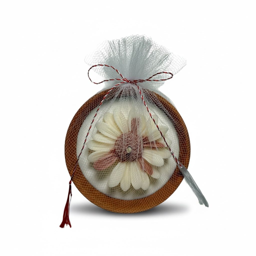 Martisor Margareta din ceara in vas ceramic – imagine 1