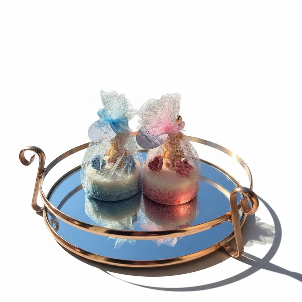 Marturie lumanare bebelus in tulle roz sau bleu – imagine 1