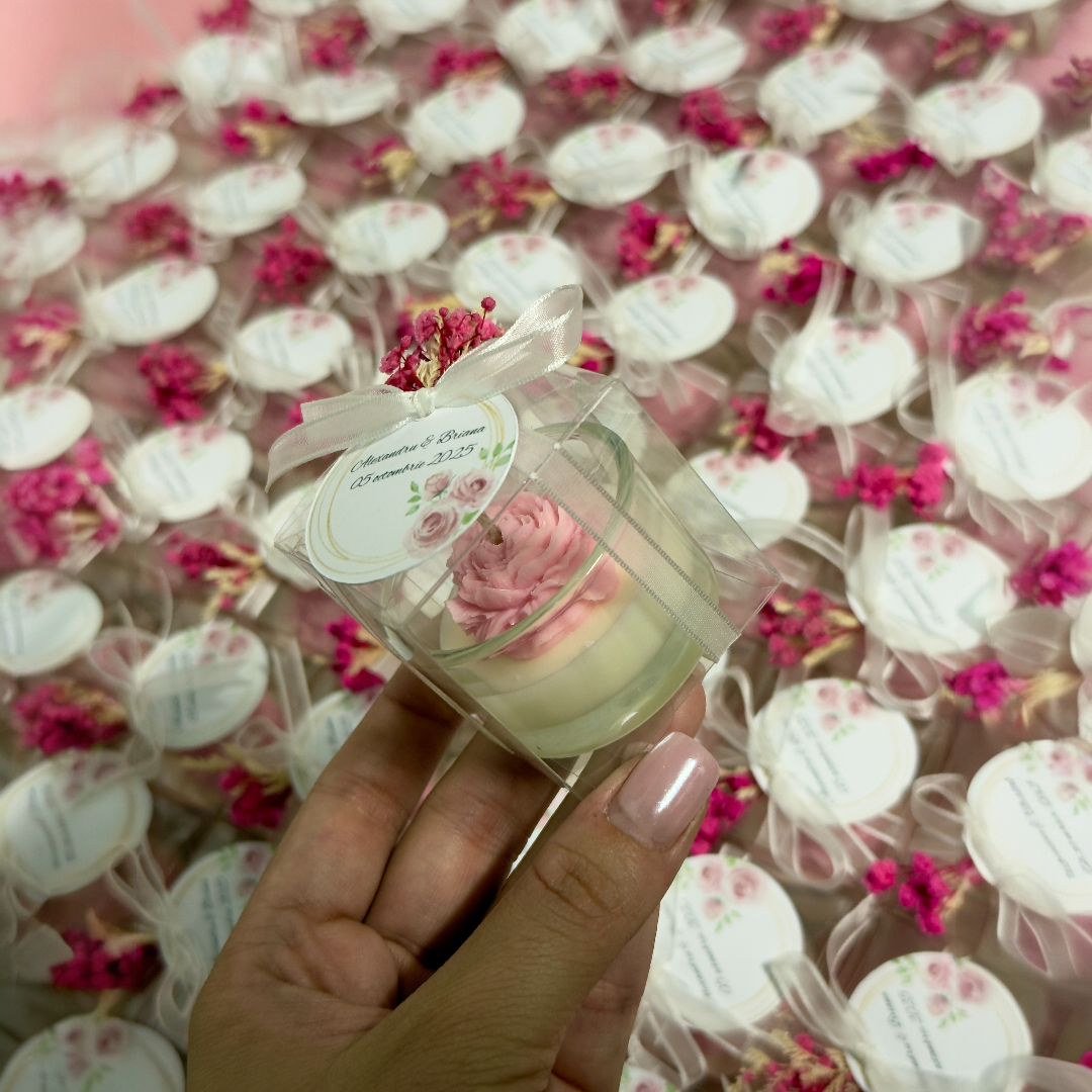 Marturie in borcan de sticla cu bujor roz – imagine 1