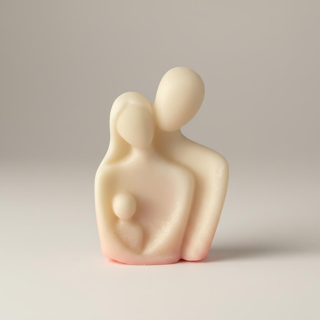 Marturie cuplu cu bebe din ceara de soia in nuanta crem – imagine 1