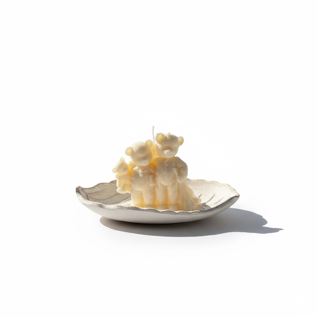 Marturie lumanare familie ursuleti ivory din ceara de soia – imagine 1