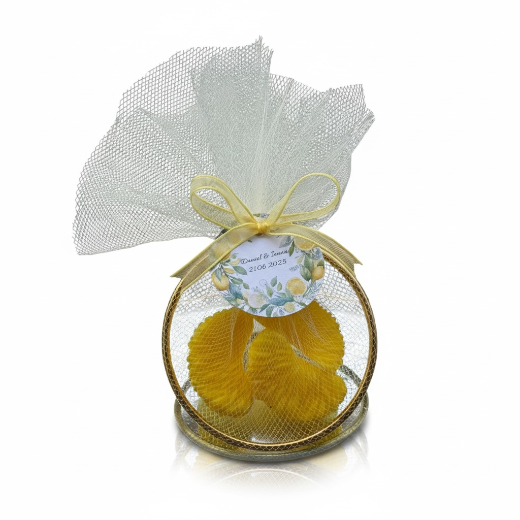 Marturie felii lamai in suport auriu cu tulle – imagine 1