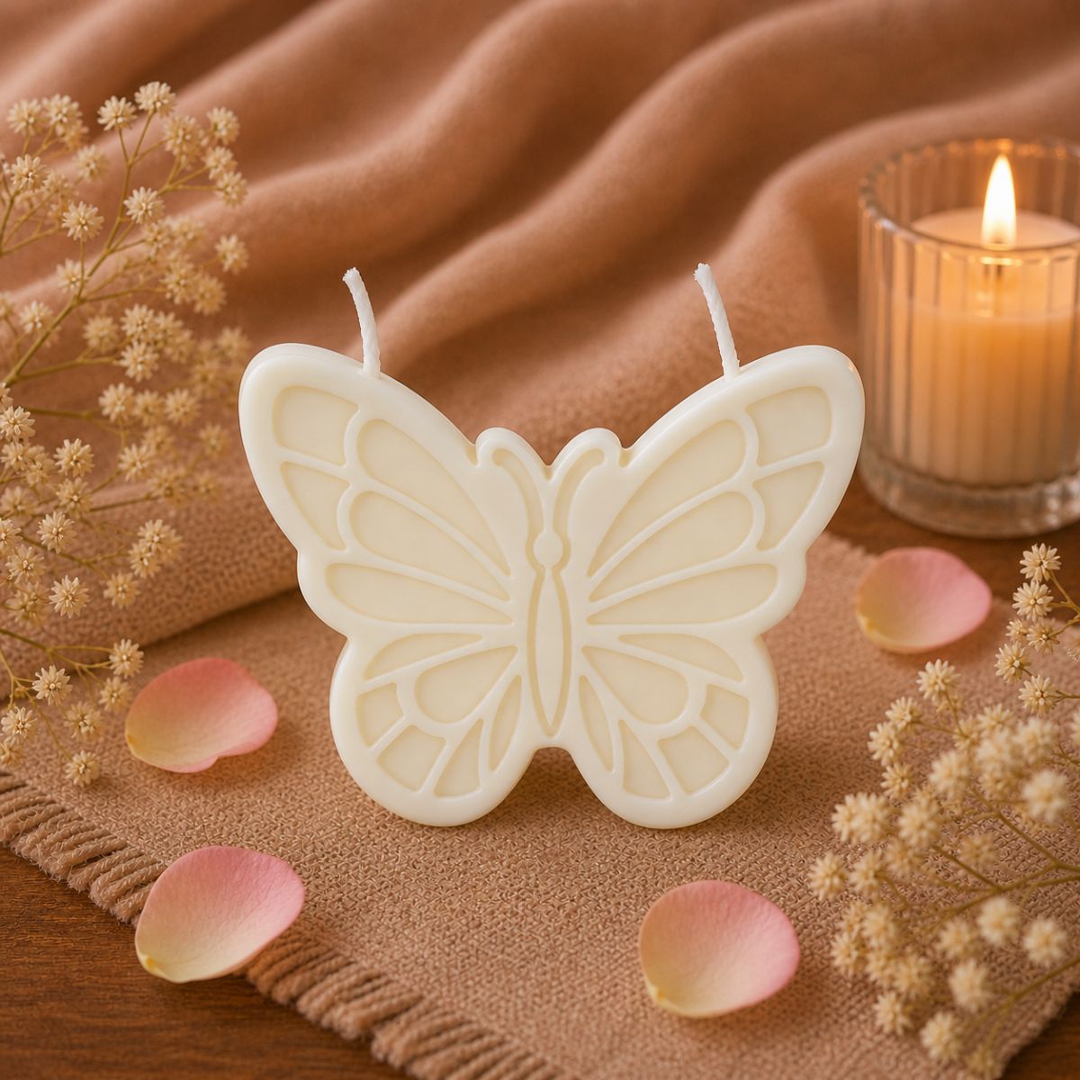 Marturie lumanare fluture alba din ceara de soia – imagine 1