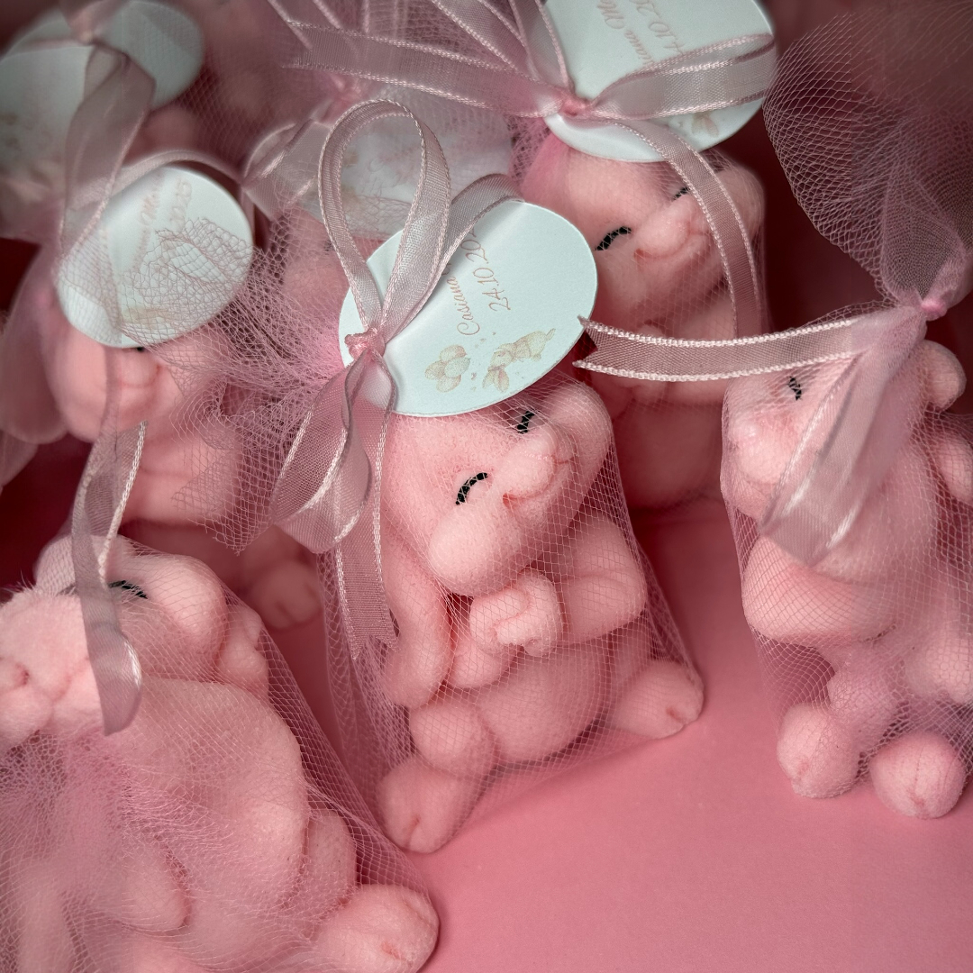 Marturie iepuras roz in saculet tulle – imagine 1