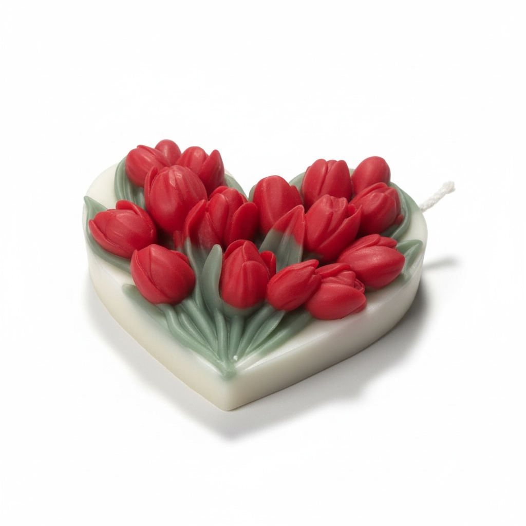Marturie lumanare inima cu lalele rosii din ceara de soia – imagine 1