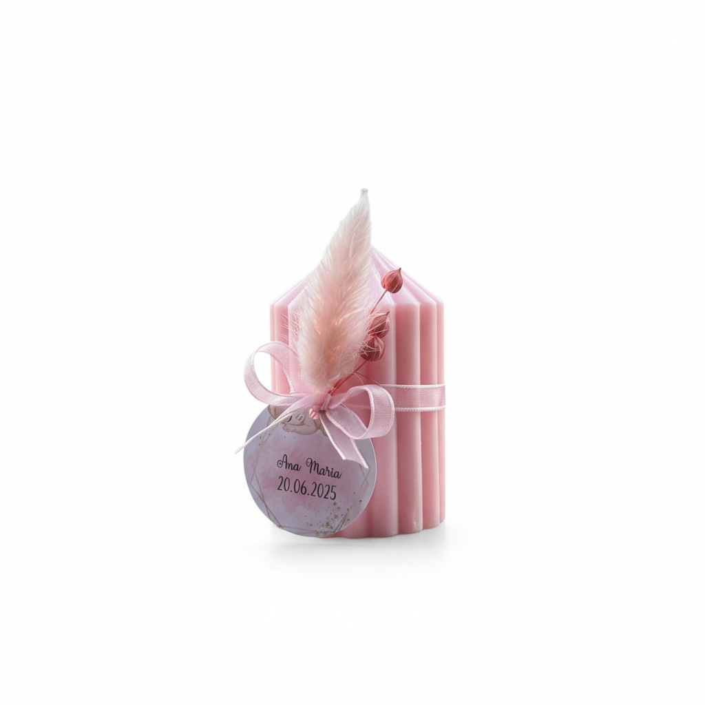 Marturie lumanare roz pastel cu flori uscate – imagine 1