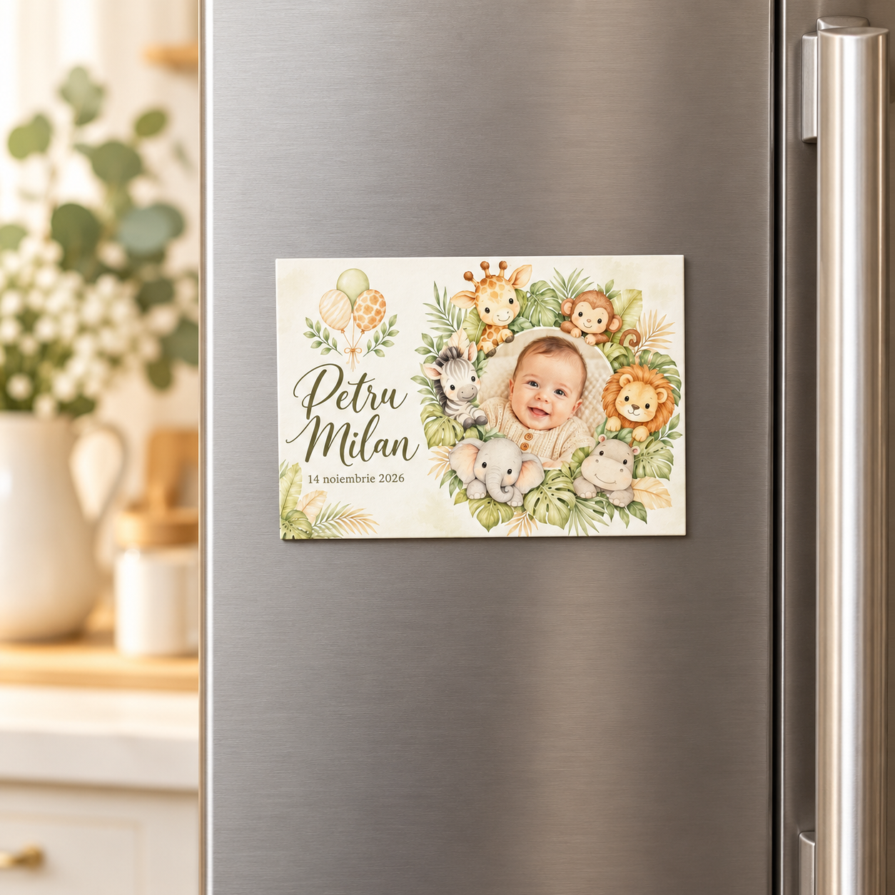 Mărturie magnet botez Safari cu fotografie – imagine 3