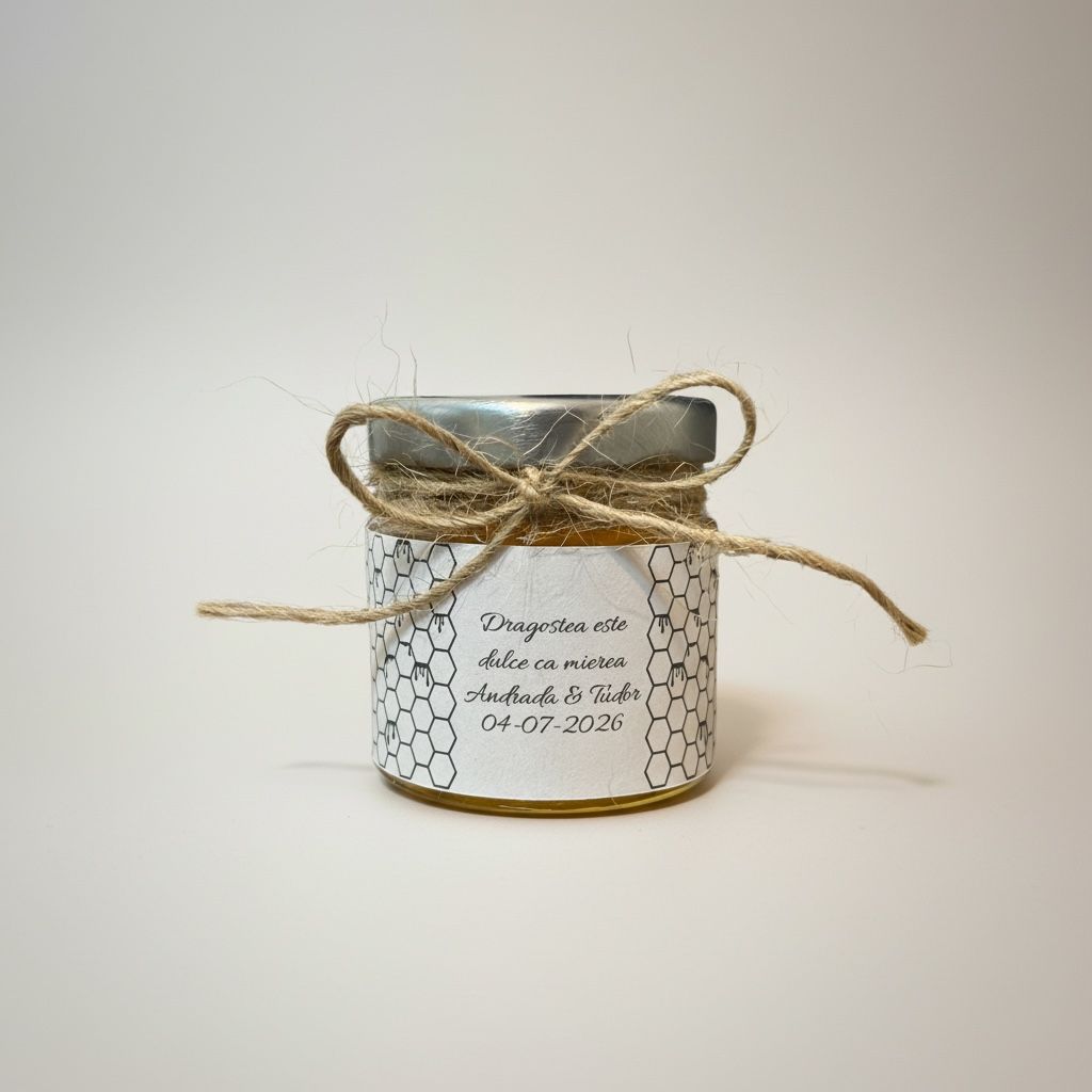Marturie nunta borcanel cu miere 55ml cu sfoara rustica – imagine 1