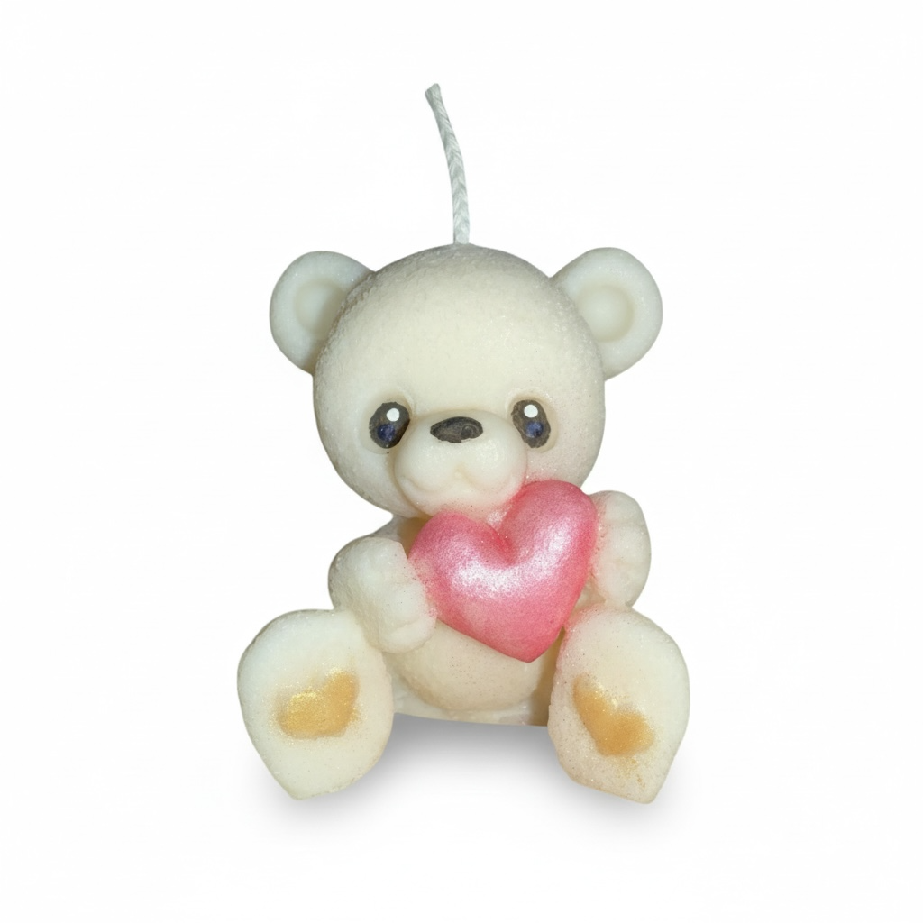 Marturie ursulet cu inimioara roz din ceara de soia – imagine 1