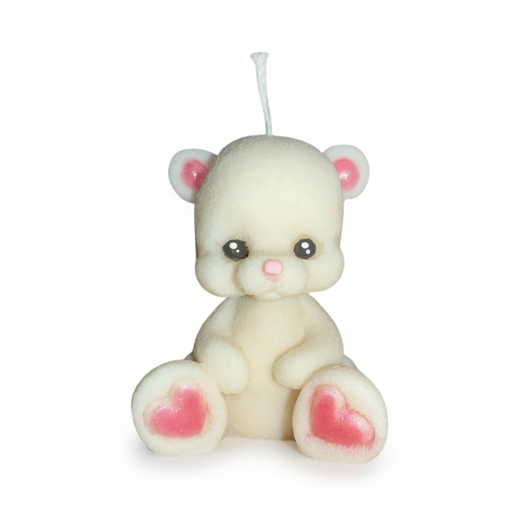 Marturie ursulet cu inimioare roz din ceara de soia – imagine 1