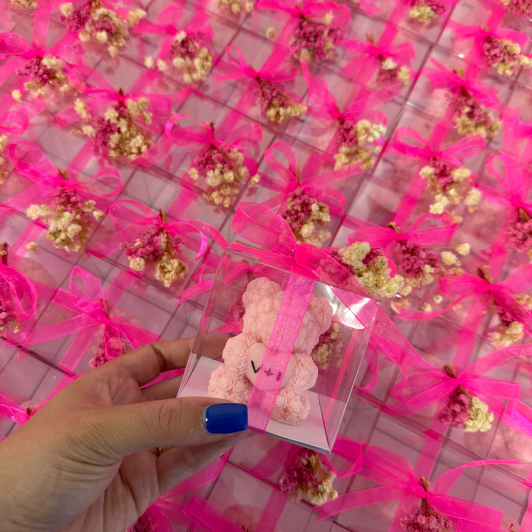 Marturie ursulet roz in cutie transparenta – imagine 1