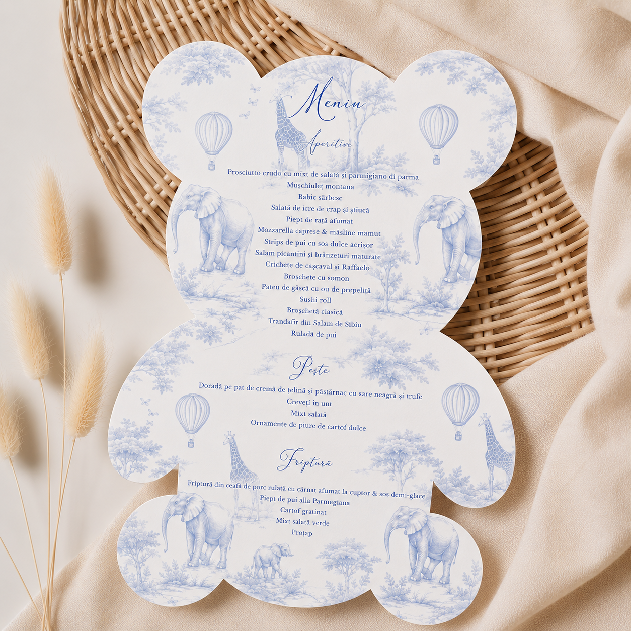 Meniu Botez Decupat în Formă de Ursuleț - Baby Dior Safari Toile de Jouy – imagine 1